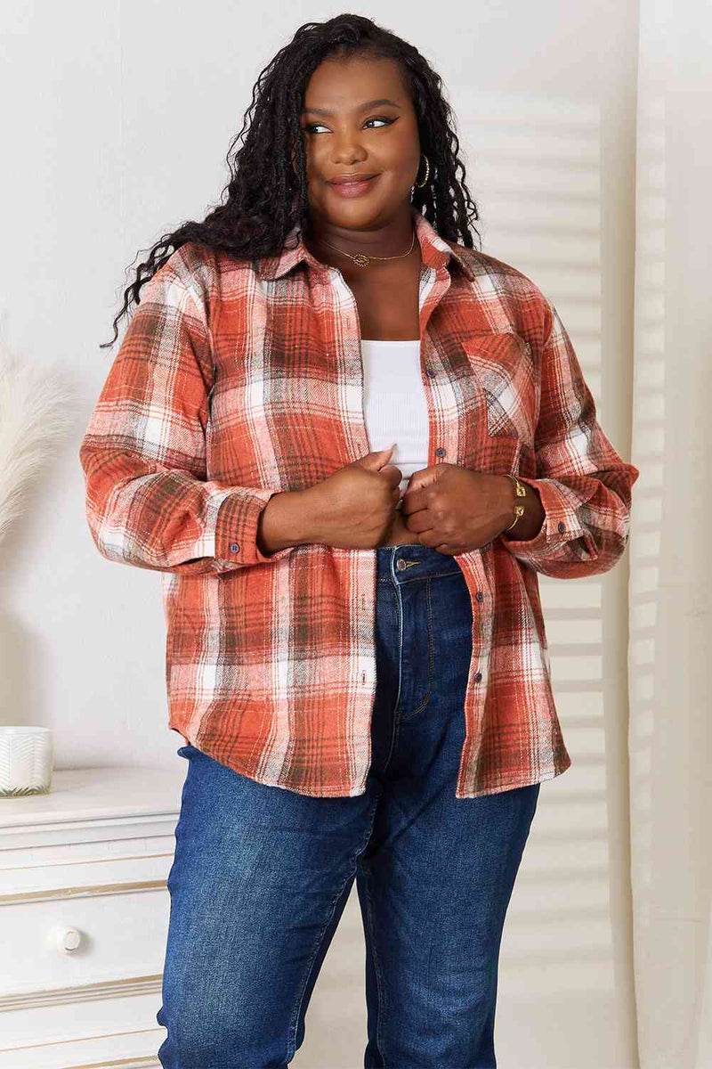 Hazel Blues® |  Double Take Plaid Collared Neck Long Sleeve Shirt