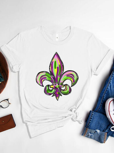 Hazel Blues® |  Mardi Gras Graphic Round Neck Short Sleeve T-Shirt