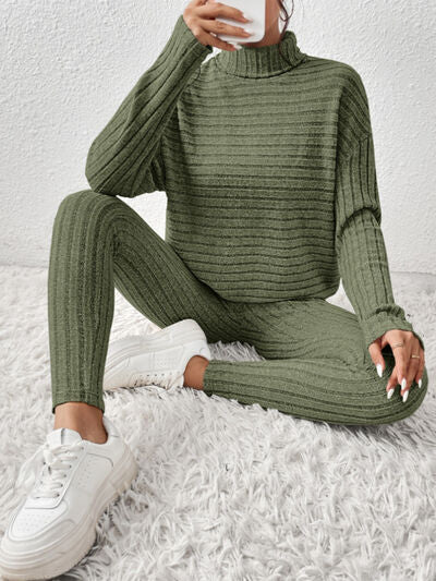 Hazel Blues® |  Ribbed Turtleneck Top and Pants Set