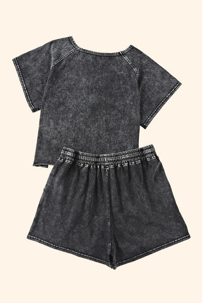 Hazel Blues® |  Heathered Round Neck Top and Shorts Lounge Set