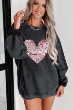 Hazel Blues® |  Heart Sequin Round Neck Sweatshirt