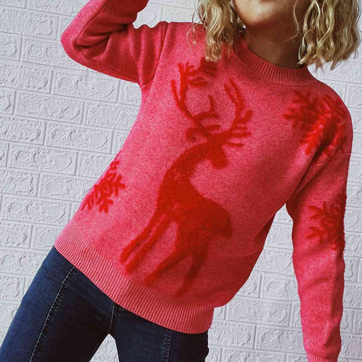 Hazel Blues® |  Reindeer and Snowflake Pattern Sweater