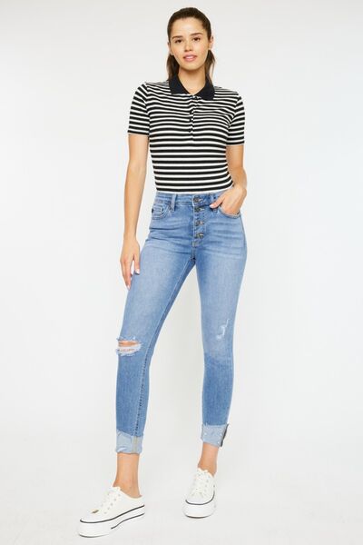 Hazel Blues® |  Kancan Distressed Cat's Whiskers Button Fly Jeans