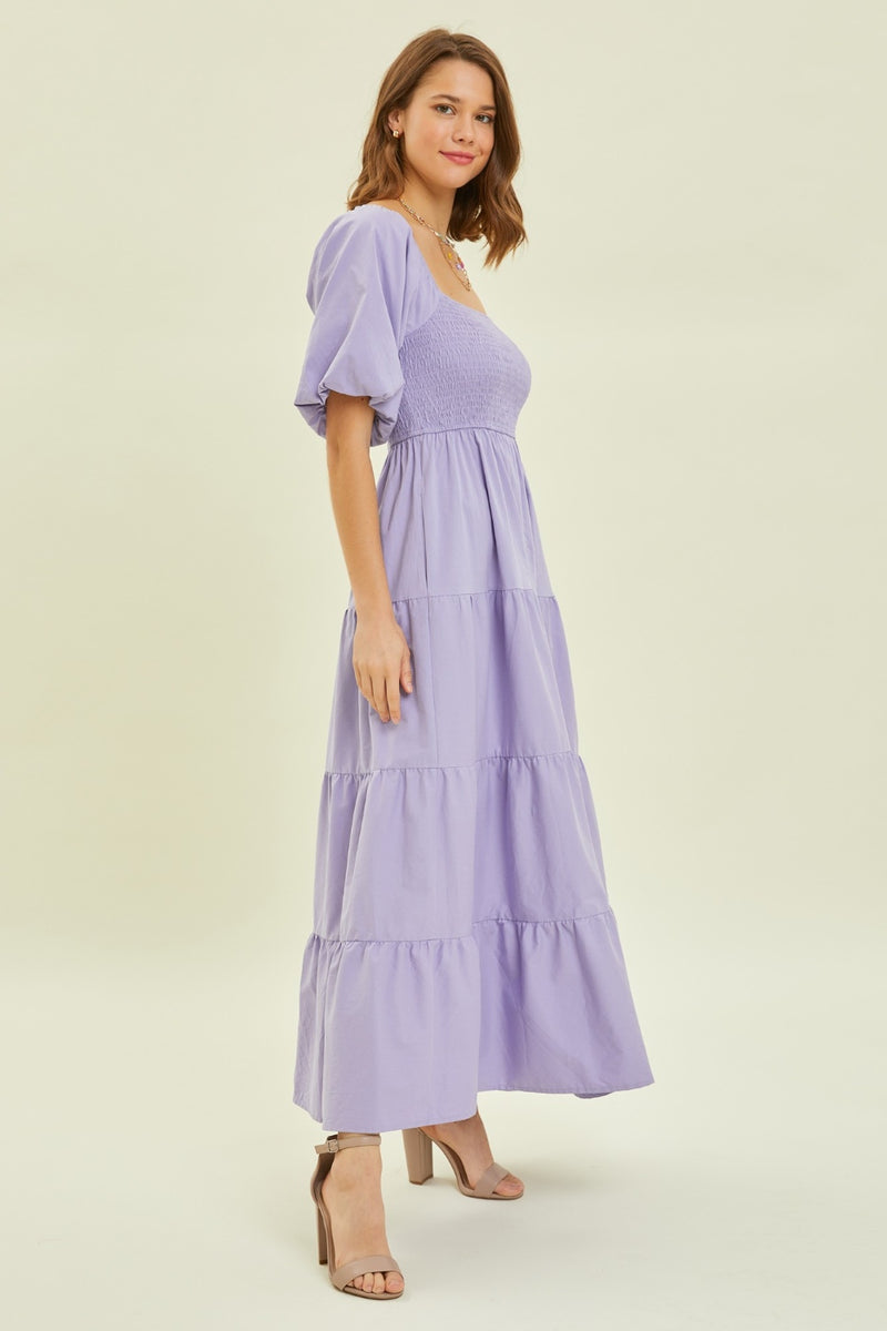Hazel Blues® |  HEYSON Puff Sleeve Tiered Ruffled Poplin Dress