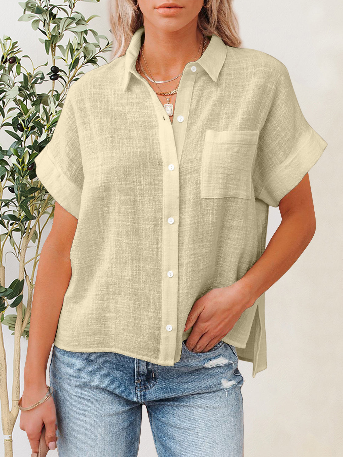 Hazel Blues® |  Button Up Short Sleeve Shirt