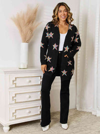 Hazel Blues® |  Star Pattern Open Front Cardigan with Pockets