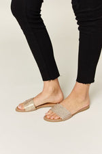 Hazel Blues® |  WILD DIVA Rhinestone Open Toe Flat Sandals