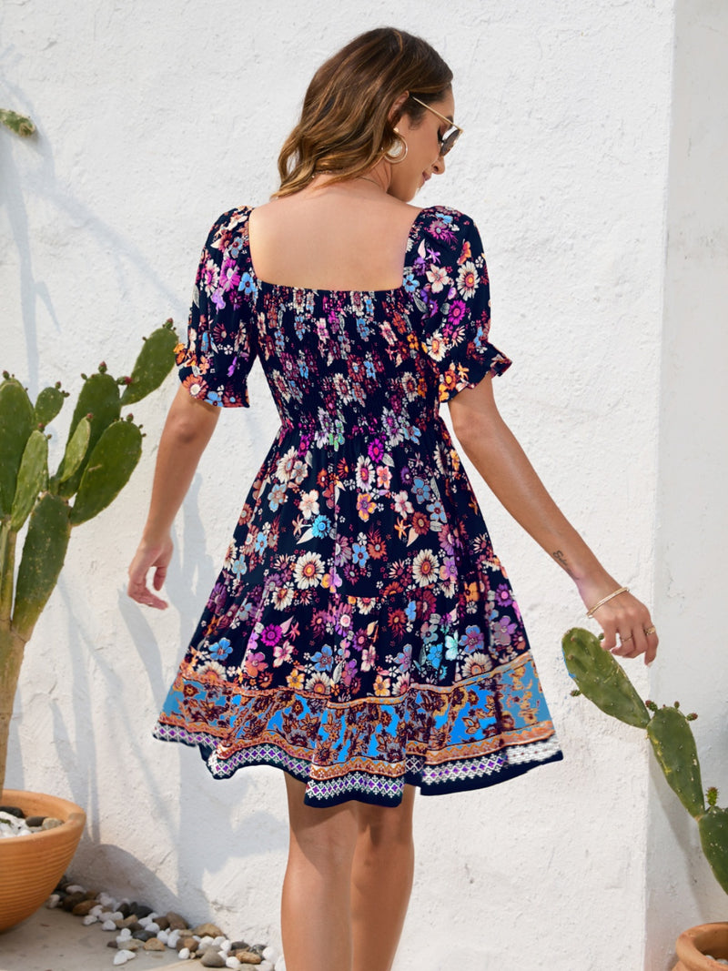 Hazel Blues® |  Printed Square Neck Short Sleeve Dress