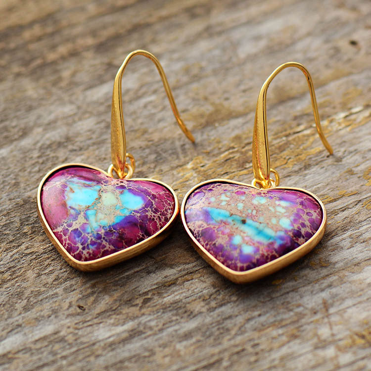 Hazel Blues® |  Natural Stone Heart Drop Earrings