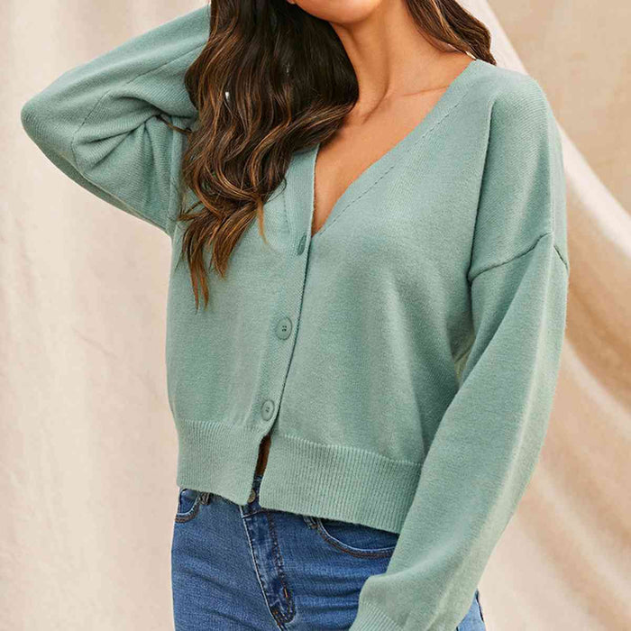 Hazel Blues® |  Dropped Shoulder Half Button Cardigan