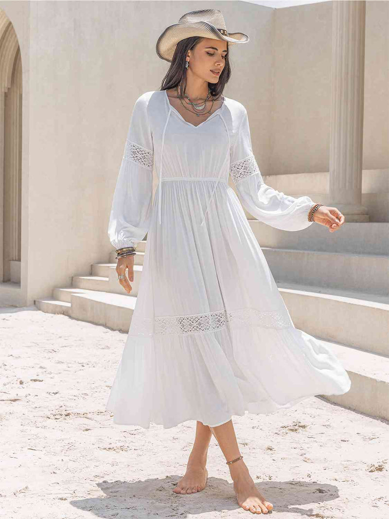 Hazel Blues® |  Tie Neck Balloon Sleeve Midi Dress