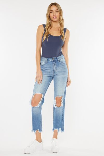 Hazel Blues® |  Kancan High Waist Chewed Up Straight Mom Jeans