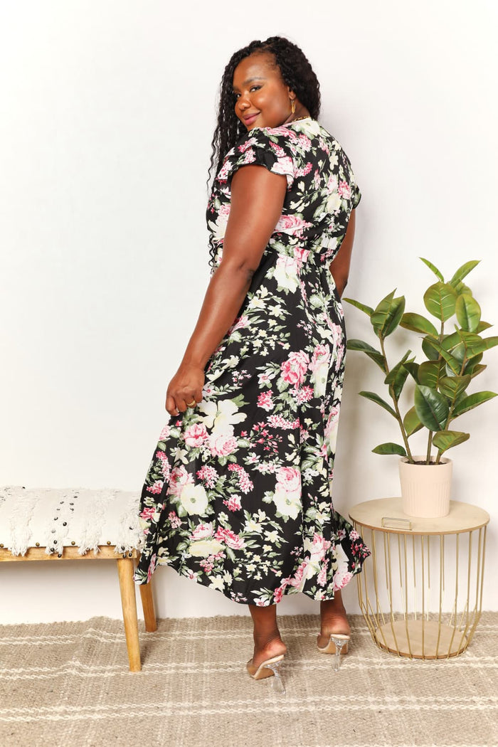 Hazel Blues® |  Double Take Floral Flutter Sleeve Tie-Waist Split Dress