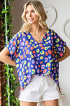Hazel Blues® |  First Love Printed V-Neck Short Sleeve Blouse