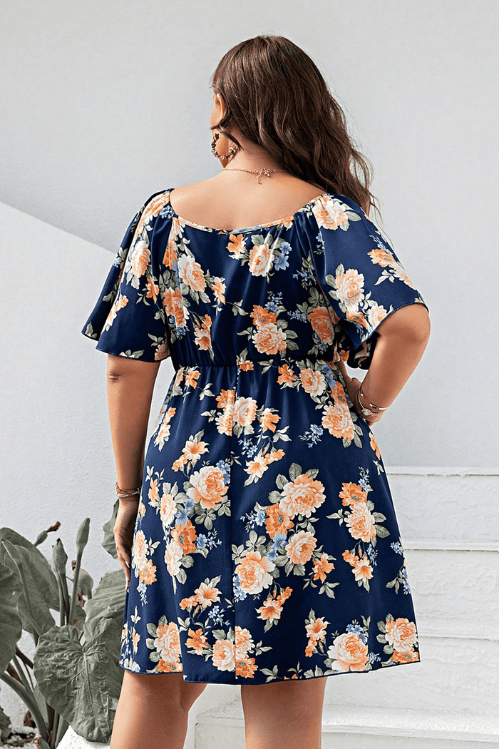 Hazel Blues® | Floral Print V-Neck Flutter Sleeve Mini Dress