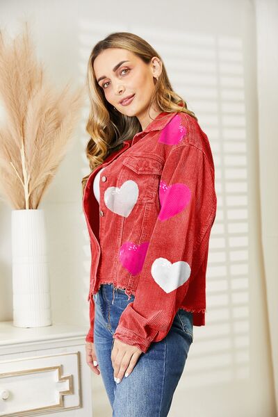 Hazel Blues® |  Heart Sequin Dropped Shoulder Jacket