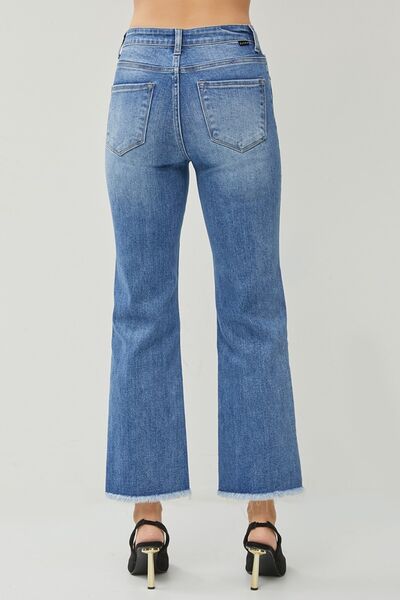 Hazel Blues® |  RISEN High Waist Raw Hem Slit Straight Jeans