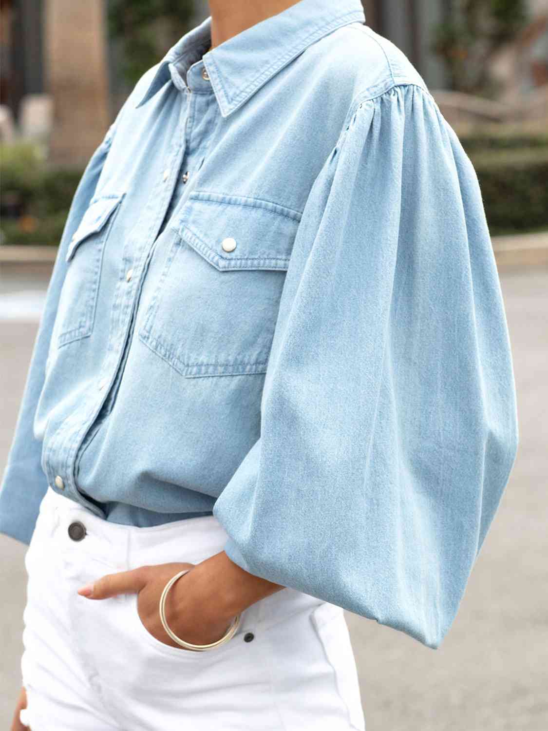 Hazel Blues® |  Snap Down Puff Sleeve Denim Jacket