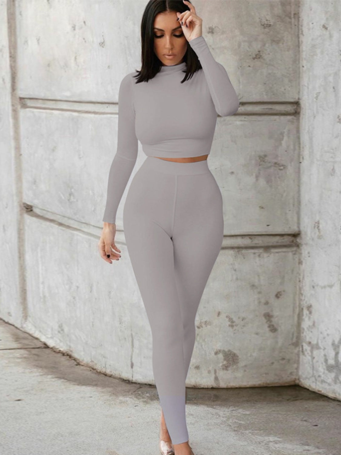 Hazel Blues® |  Mock Neck Long Sleeve Top and High Waist Pants Set