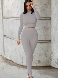 Hazel Blues® |  Mock Neck Long Sleeve Top and High Waist Pants Set