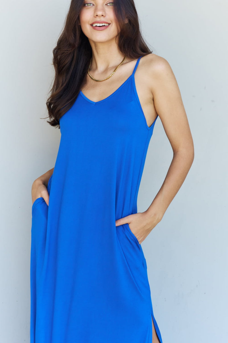 Hazel Blues® |  Ninexis Good Energy Cami Side Slit Maxi Dress in Royal Blue