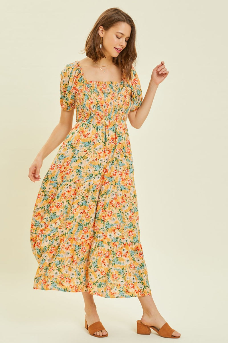 Hazel Blues® |  HEYSON Floral Smocked Tiered Midi Dress