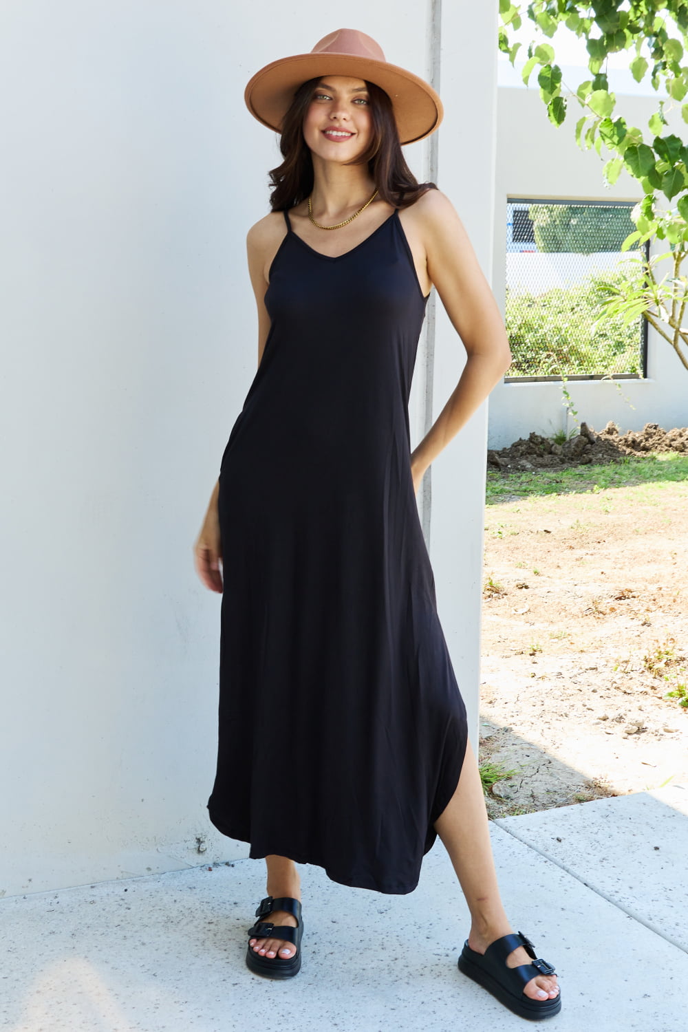 Hazel Blues® |  Ninexis Good Energy Cami Side Slit Maxi Dress in Black