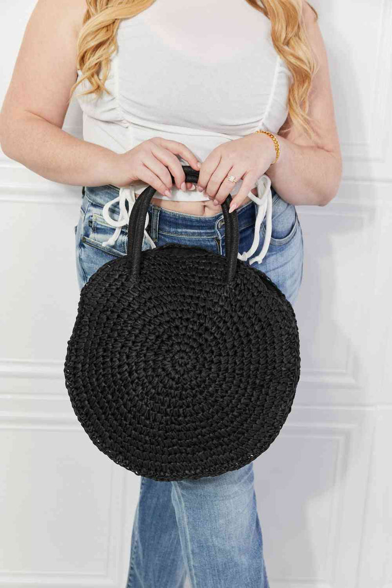 Hazel Blues® |  Justin Taylor Beach Date Straw Rattan Handbag in Black