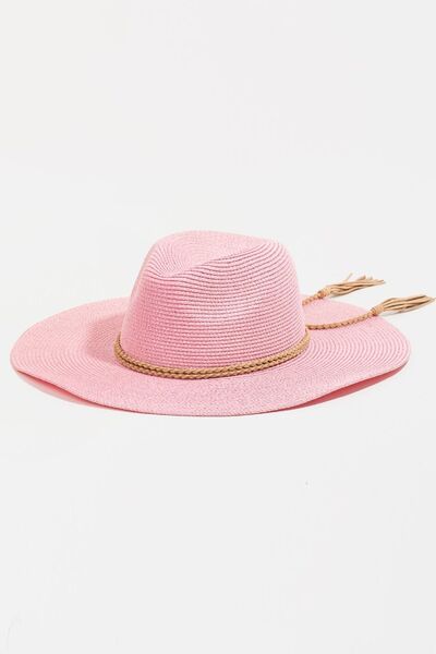 Hazel Blues® |  Fame Straw Braided Rope Strap Fedora Hat