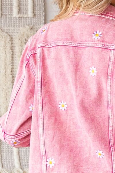 Hazel Blues® |  Veveret Daisy Print Button Up Denim Jacket