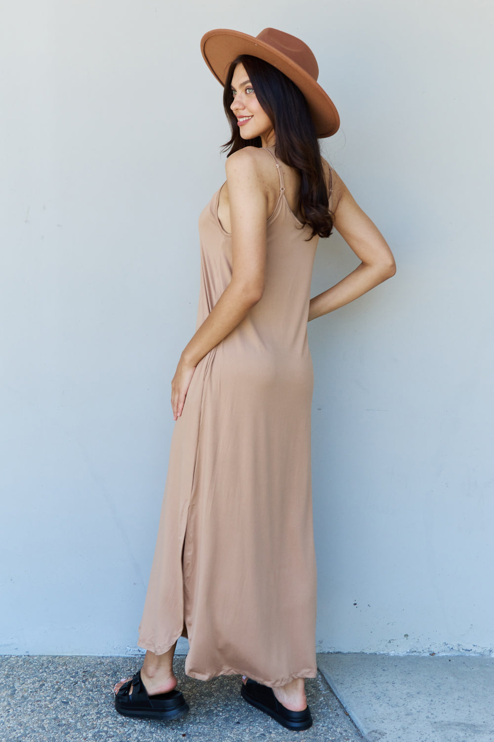 Hazel Blues® |  Ninexis Good Energy Cami Side Slit Maxi Dress in Camel