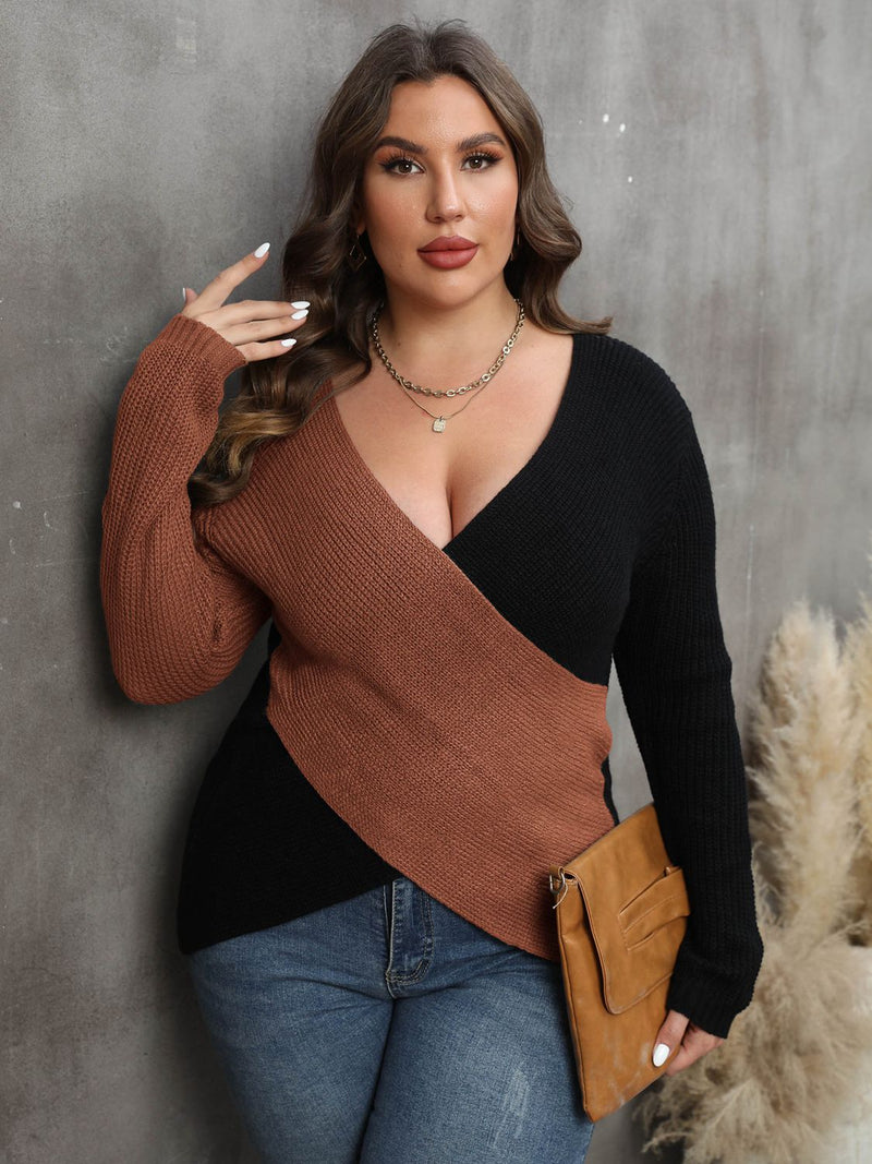 Hazel Blues® | Two-Tone Surplice Neck Sweater