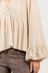Hazel Blues® |  Notched Balloon Sleeve Peplum Blouse