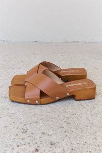 Hazel Blues® |  Weeboo Step Into Summer Criss Cross Wooden Clog Mule in Brown