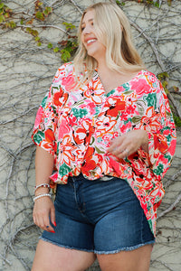 Hazel Blues® | Floral V-Neck Half Sleeve Shirt