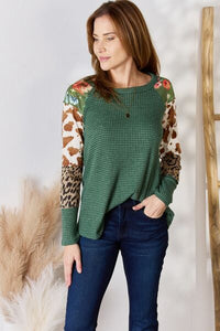 Hazel Blues® |  Hailey & Co Waffle-Knit Leopard Blouse