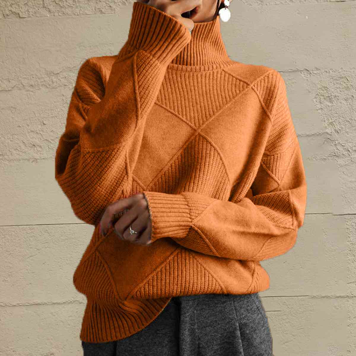 Hazel Blues® |  Geometric Turtleneck Long Sleeve Sweater