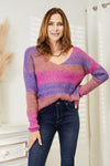 Hazel Blues® |  Double Take Multicolored Rib-Knit V-Neck Knit Pullover