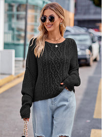 Hazel Blues® |  Round Neck Cable-Knit Sweater