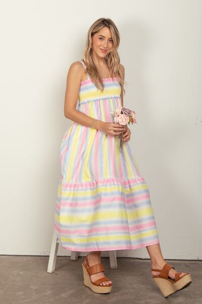 Hazel Blues® |  VERY J Striped Woven Smocked Midi Cami Dress