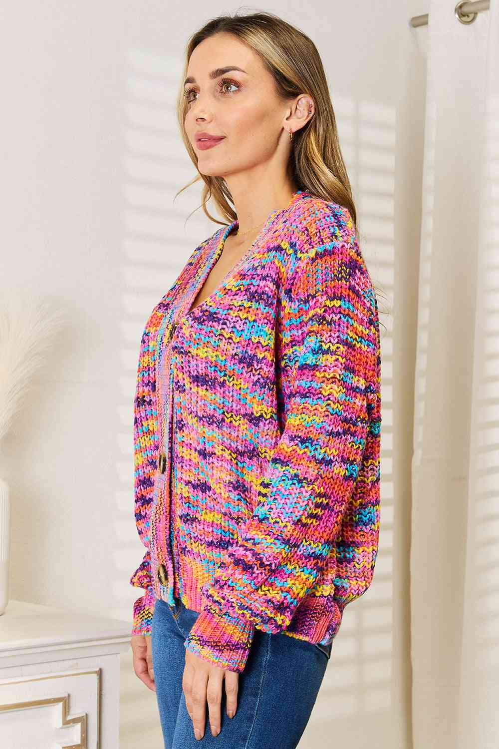 Hazel Blues® |  Woven Right V-Neck Long Sleeve Cardigan