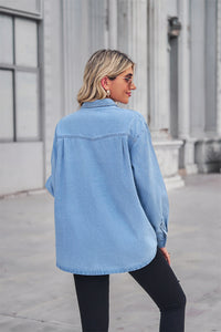 Hazel Blues® |  Collared Neck Dropped Shoulder Denim Top