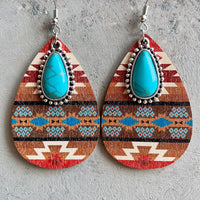 Hazel Blues® |  Turquoise Teardrop Shape Wooden Dangle Earrings