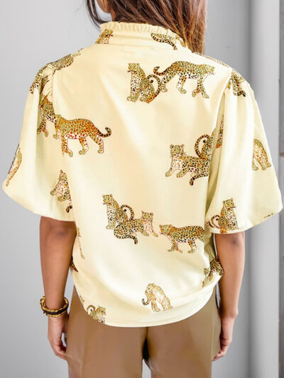 Hazel Blues® | Tiger Printed Notched Blouse