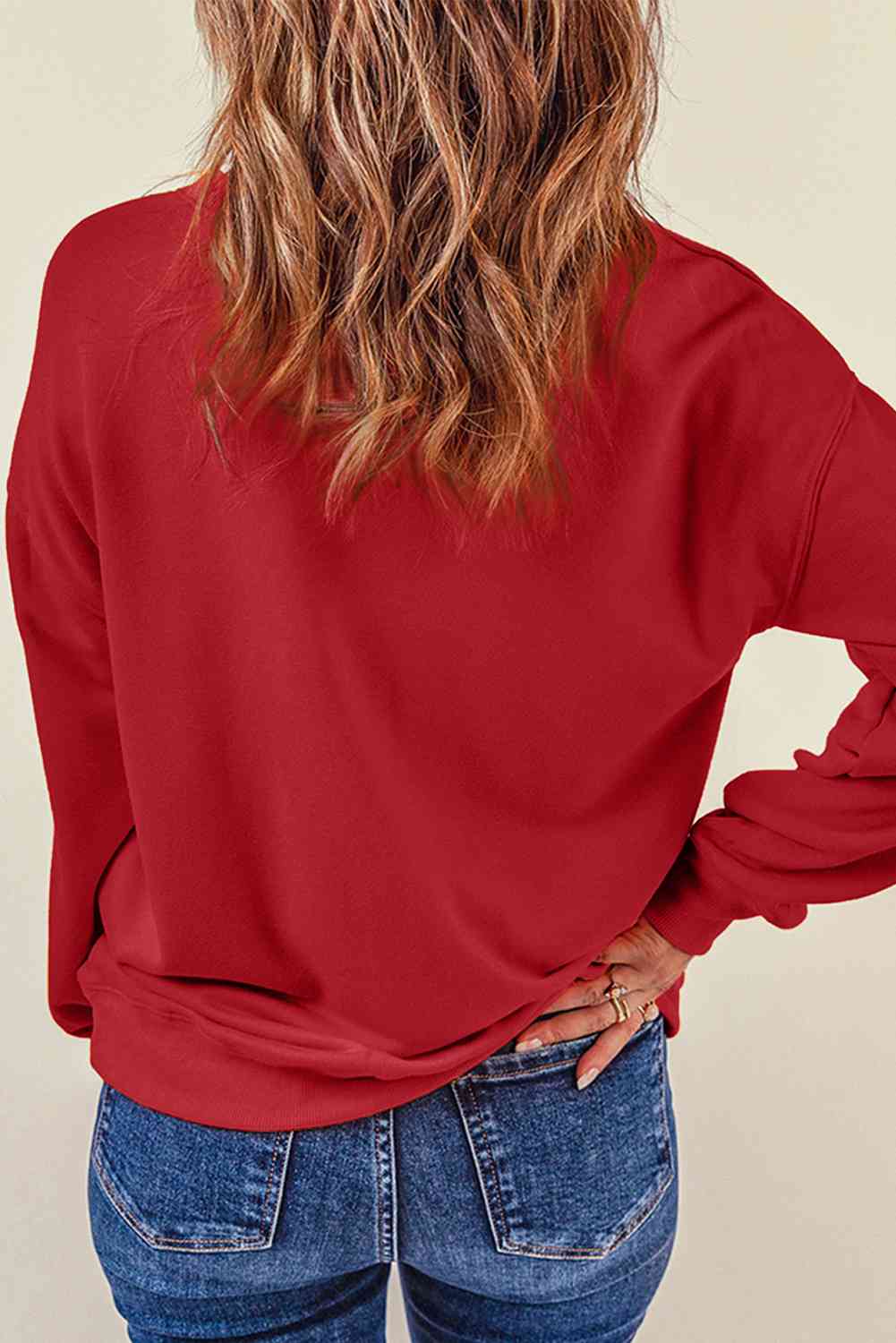 Hazel Blues® |  Sequin Santa Patch Round Neck Sweatshirt