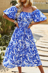 Hazel Blues® |  Floral Square Neck Tiered Midi Dress
