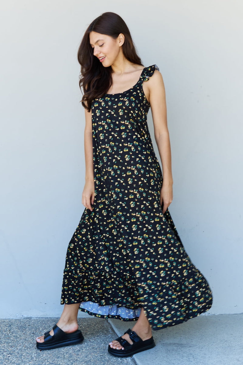 Hazel Blues® |  Doublju In The Garden Ruffle Floral Maxi Dress in  Black Yellow Floral