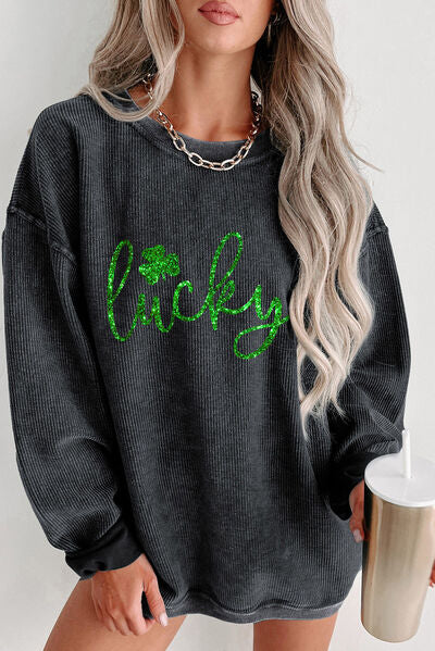 Hazel Blues® |  LUCKY Round Neck Dropped Shoulder Sweatshirt