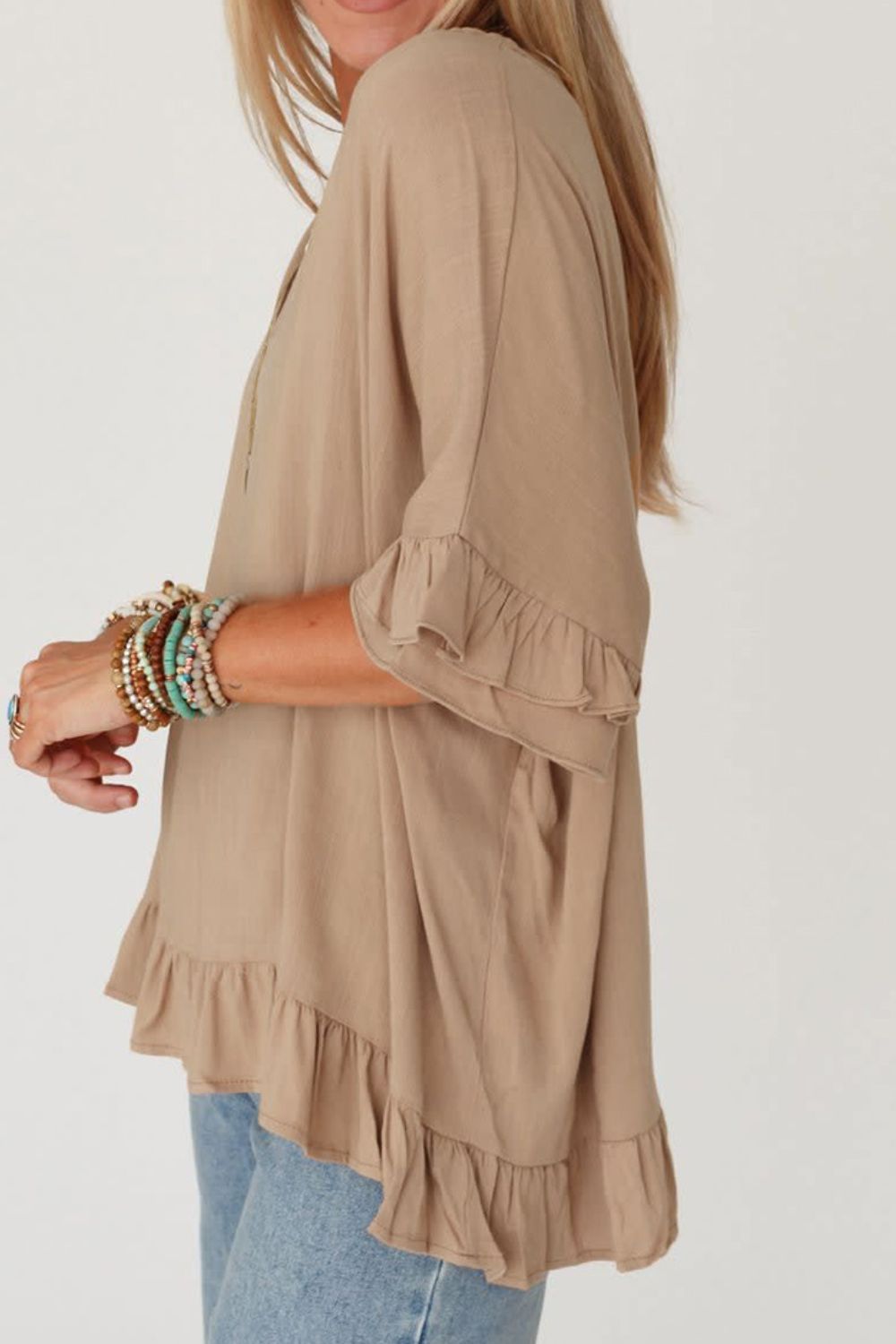 Hazel Blues® |  Ruffled V-Neck Half Sleeve Blouse