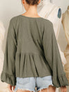 Hazel Blues® |  Notched Balloon Sleeve Peplum Blouse